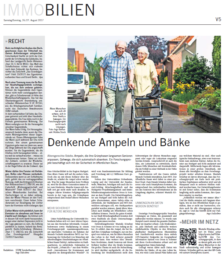 "Denkende Ampeln und Bänke" – Artikel zu UrbanLife+ erscheint in der Stuttgarter Zeitung